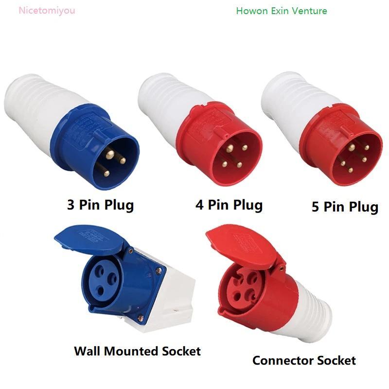 Industrial Plug Wall Socket Connector 16A 32A 3 Pin 4 Pin 5 Pin ...