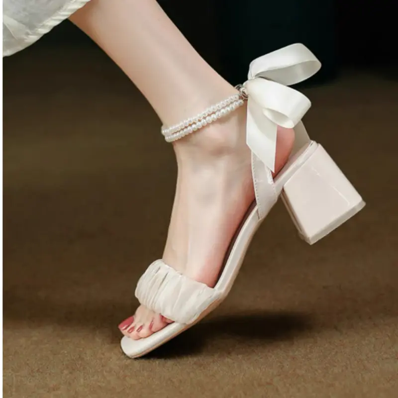 Sandal cao gót nữ 5 phân quai ngọc hot Trend, giày cao gót 5 phân thắt nơ cực chất chuẩn size 35-39 DéP Shoes Jean Nhung 8
