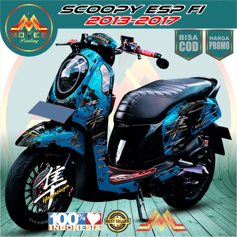 TERBARU DECAL STIKER MOTOR FULL BODY HONDA SCOOPY ESP FI 2013-2017 DESAIN HAYABUSA Motorcycle 4