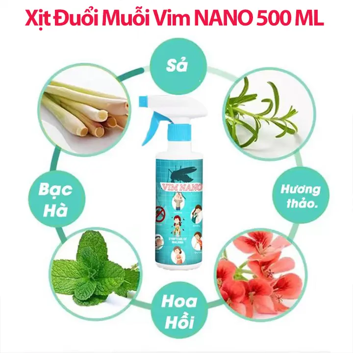 Chai Xịt Đuổi Muỗi Côn Trùng Vim Nano 500ml, Mùi Hương Dễ Chịu Xuất Xứ Thảo Mộc, Xua Đuổi Muỗi, Gián, Côn Trùng x ị 2