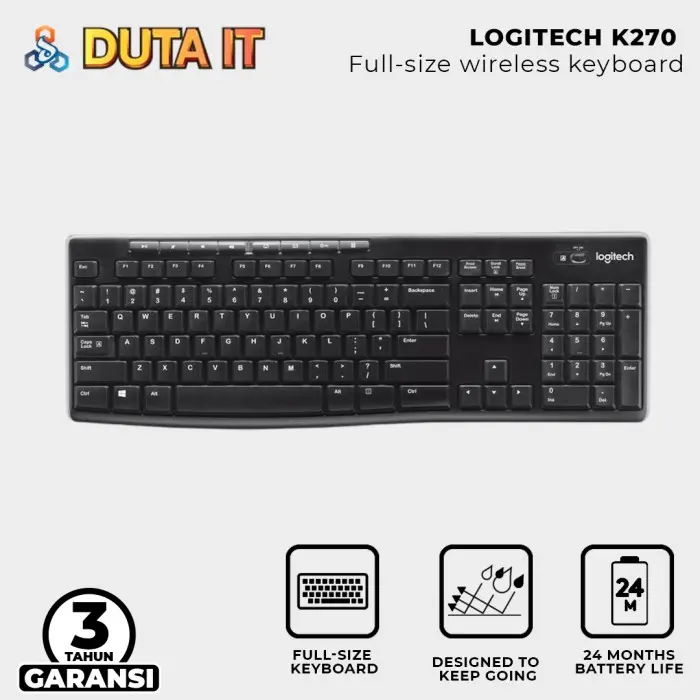 Logitech K270 Wireless Keyboard Laptop Komputer  Mouse  Baterai Computer 0