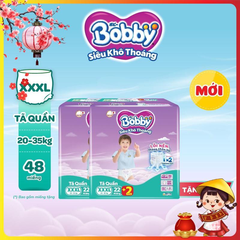 COMBO 2 Bobby Tã bỉm quần XXXL22 Siêu khô thoáng Tinh chất gạo non