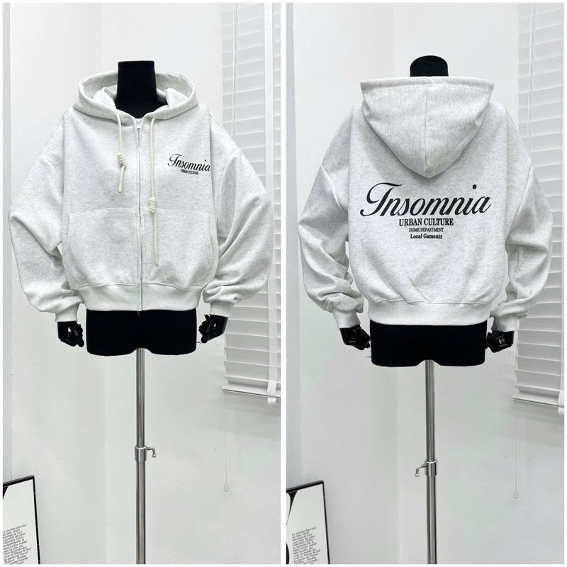 Áo Khoác Nỉ Form Lửng 2 Da QC In Insonia, áo khoác nữ form 40-65kg mặc đẹp Hoodie Zip Women Jacket Top Có 1 Túi Có Túi 6