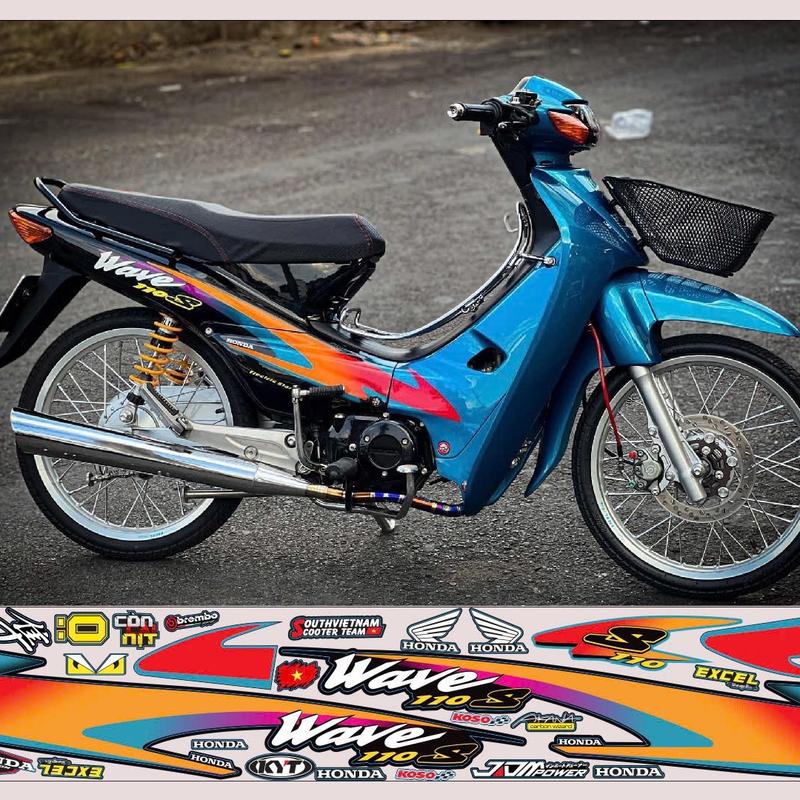 Tem xe Wave thái 110 xanh đen - Tem decal 3 lớp cao cấp Nhãn Dán