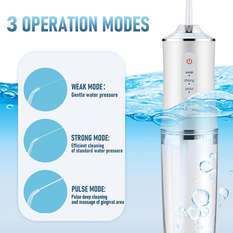 Product Introduction of Electric Oral Irrigator with 4 Replacement Heads, 1 Box Rechargeable Portable Water Flosser with 3 Modes, Oral Care Tool for Home & Travel, Teeth Cleaner	Dental Kit 3
