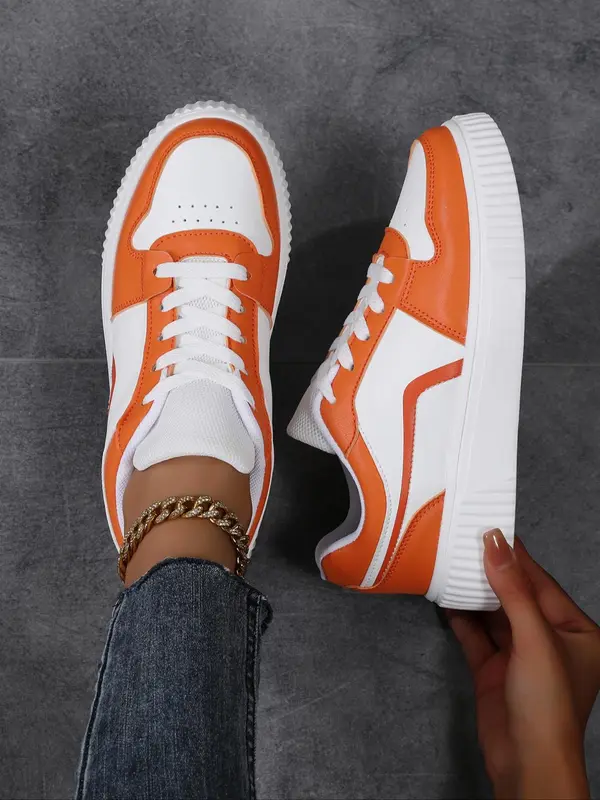 Women's Fashionable Patchwork Lace Up Low Top Sneakers, Casual Comfortable Breathable Sports Running Shoes, All-match Basic Shoes for Daily Wear 3