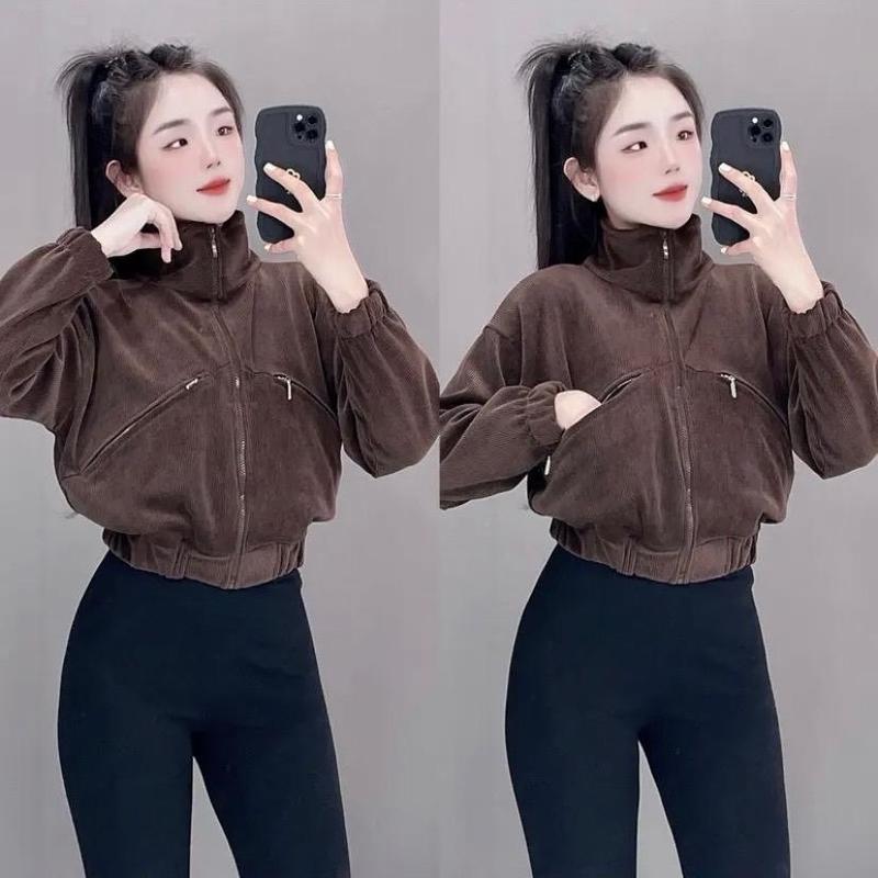 ÁO KHOÁC LEN GÂN CỔ TRỤ/ TÚI TRƯỚC CÓ KHOÁ KÉO/CÓ 2 TÚI TRONG /THICH HỢP CHO CÁC BẠN NỮ PHỐI ĐỒ