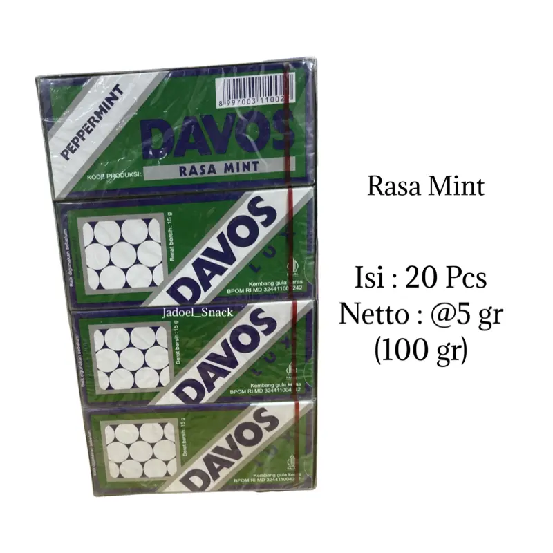Permen Davos LUX 20 X 5 Gr Rasa Peppermint - Mint by Jadoel_snack Candy Food Makanan Cemilan 1