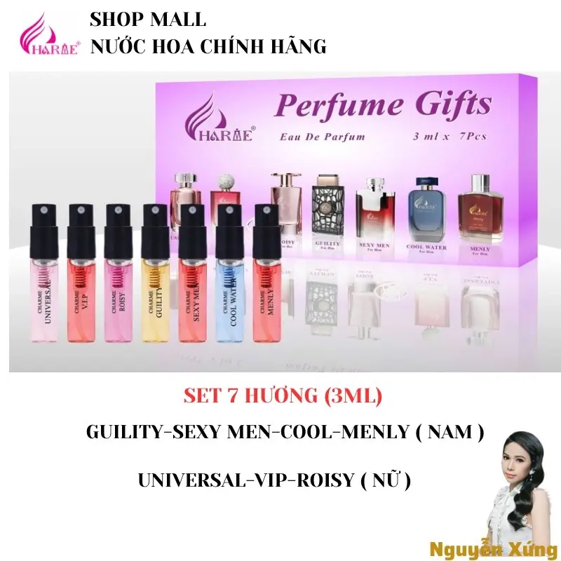 SET CHARME 7 HƯƠNG ( 7 Chai 3ML dạng xịt ) - NƯỚC HOA CHARME 3