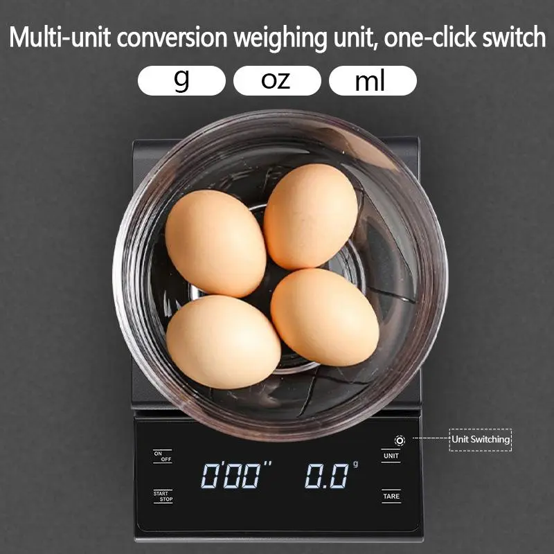 Smart Electronic Scale with Timer, 1 Count 3kg/6.6lb Battery Powered Kitchen Scale Excluded Battery, Kitchen Measuring Utensils for Coffee Food Baking 6