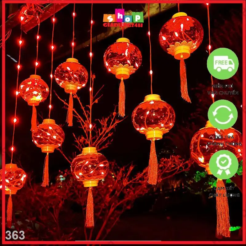 Dây Đèn Led Trang Trí Tết Đèn Lồng Đỏ 10 Bóng, Đèn Trang Trí Tài Lộc Đón Năm Mới