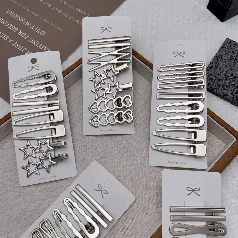 Kẹp Tóc Kim Loại, Màu Bạc, 4 Cặp, Dành Cho Phụ Nữ Và Trẻ Em Gái, Phong Cách Y2K, Kẹp Tóc Mỏ Vịt, Thích Hợp Cho Tóc Mái Và Đầu Bên, Kẹp Tóc, Phụ Kiện Tạo Kiểu