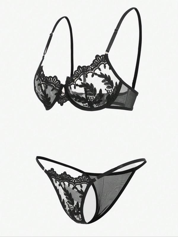 Two-piece Set Women's Floral Lace Underwire Underwear Set, Sexy Adjustable Strap Bra & Sheer Thong, Ladies Underwear Sets for All Seasons Daily Wear, Naughty Lingerie, Womens Underwear 7