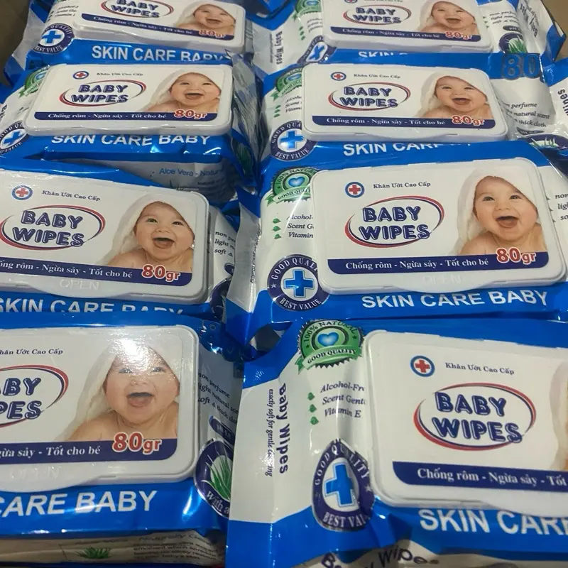 Sỉ combo 10 gói khăn ướt không mùi baby wipes 80g, an toàn cho bé.(date:2027) Voi 5