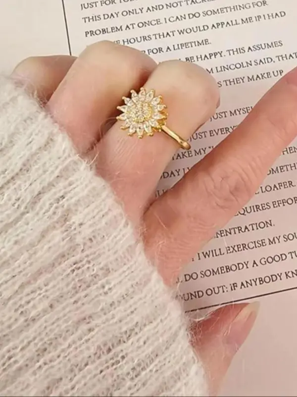 Sunflower Design Ring, Adjustable Anxiety Relief Rotating Ring, Fashion Jewelry for Party, Daily Clothing Decor, Trendy All-match & Exquisite Jewelry for Birthday Gift 2