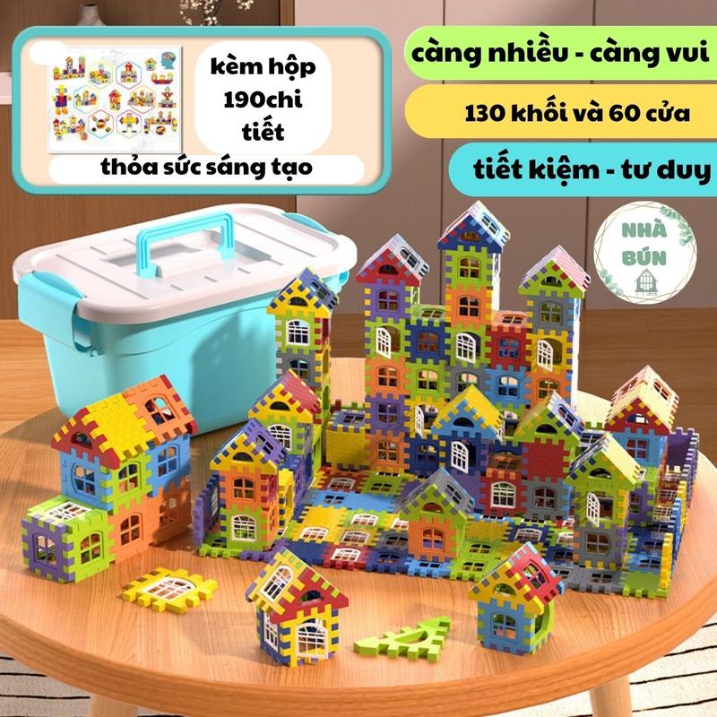 Đồ Chơi Xếp Hình Ngôi Nhà Có Hộp Đựng 190 Chi Tiết, Xây Dựng 3 Chiều Cửa Mở Được, Xây Dựng Lâu Đài, Con Vật, Giúp Bé Tư Duy Sáng Tạo Bộ Lắp Ráp Tháo Lắp Toy C10