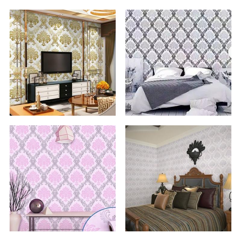 Murah Wallpaper Sticker Dinding Putih Motif Batik Damaskus Mewah Elegan Cantik 10 m 2