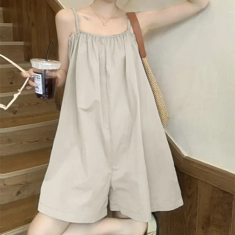 Quần Đùi Áo Jumpsuit Quần Cho Nữ, Mỏng Và Dễ Phối Đồ, Dáng Rộng Vừa Vặn, Thích Hợp Cho Mùa Hè, Ống Rộng, Có Dây Đeo, Phong Cách Thường Ngày