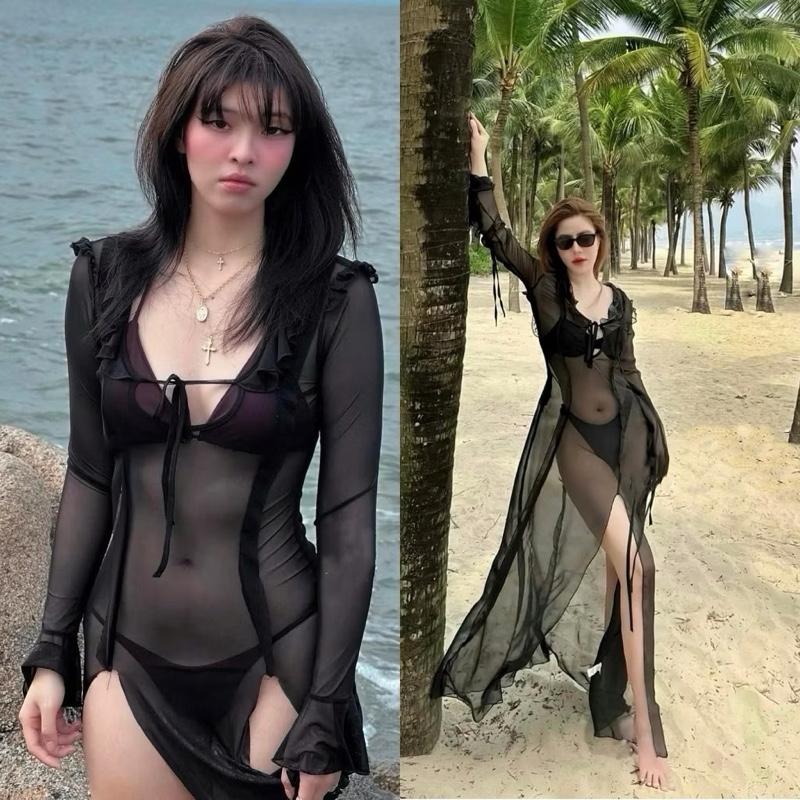 váy maxi đi biển sexy sẻ tà sâu 3