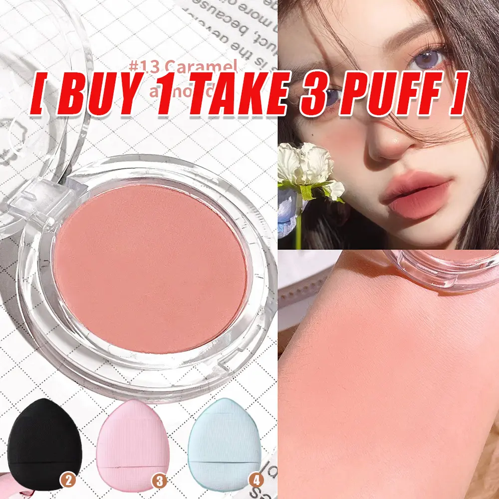 [Free 3Pcs Puff] HISYI Waterproof Blush Powder Lasting Pigment Mousse Cloud Blush On Nourishes Lip & Cheek Beauty Cosmetics