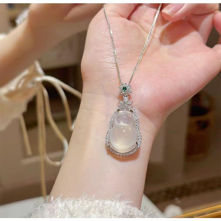 Vòng Cổ Mã Não Ngọc Bích Trắng, Mặt Dây Chuyền Tài Lộc Dưa Hạt Beryl Băng, Dây Chuyền Cổ Áo Sang Trọng, Vòng Cổ Trung Quốc Thời Trang, Dành Cho Phụ Nữ 4
