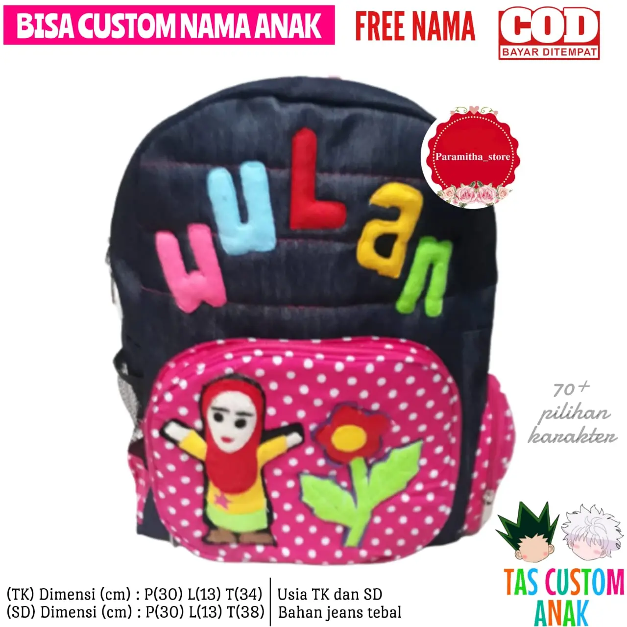 TAS SEKOLAH TAS NAMA  TAS PAUD TAS TK TAS SD TAS KARAKTER BISA REQUEST NAMA&GAMBAR