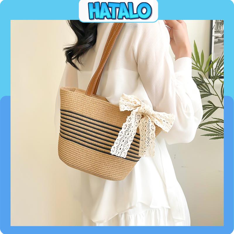 Túi xách đeo vai nữ, Túi cói đi biển du lịch size vừa, có lót vải bên trong, miệng túi có khoá phong cách Hàn Quốc sang chảnh dễ thương Nhung Bag