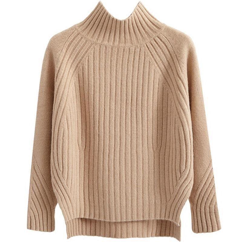 Sweater Turtleneck, Keluaran Baharu, Penghantaran Cepat, Pullover Musim Luruh dan Musim Sejuk Wanita, Pakaian Rajut Longgar, Hitam, Lengan Panjang, Depan Pendek Belakang Panjang, Lapisan Asas Tebal, Bergaya 5