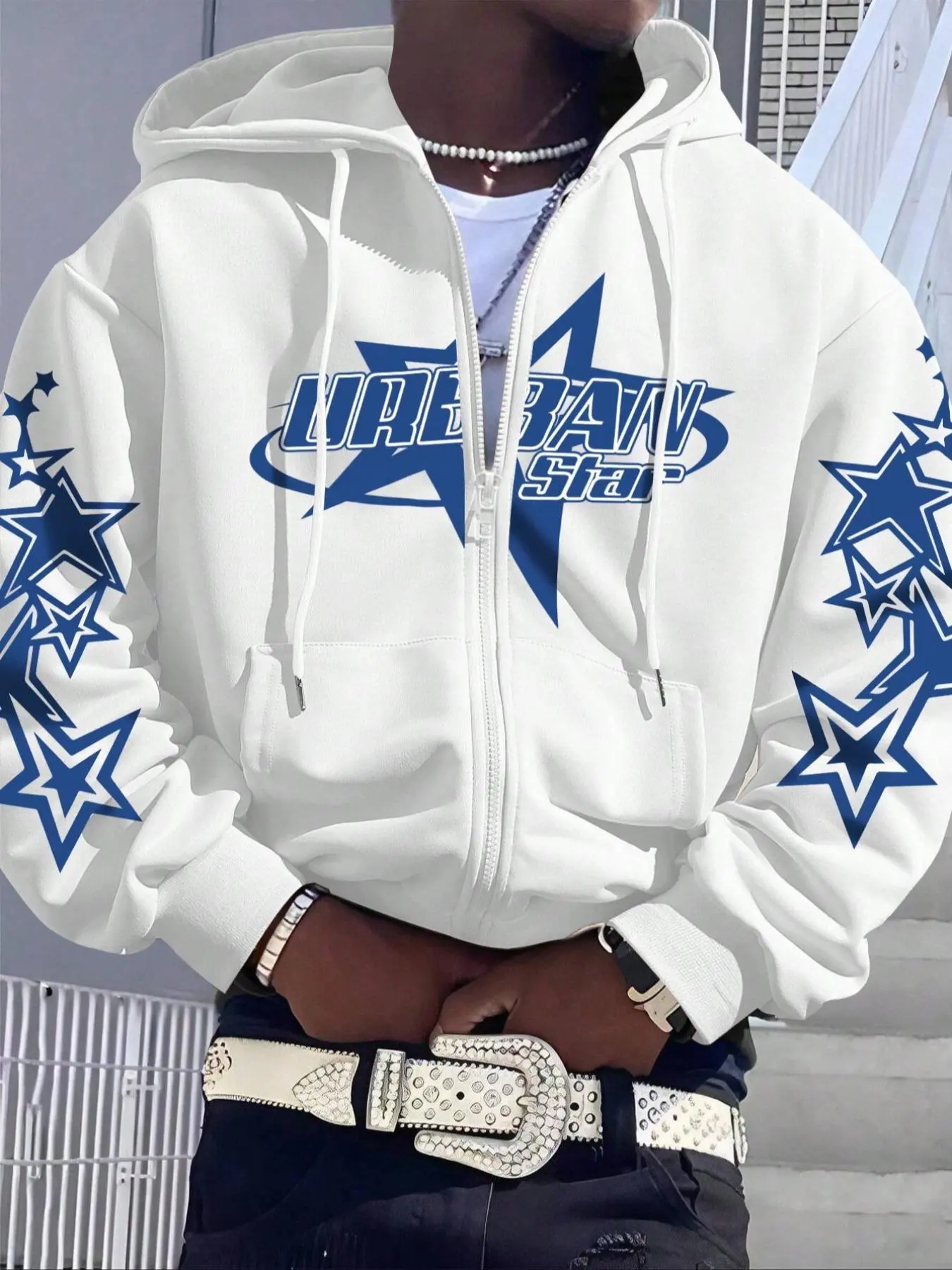 Men's Star Print Drop Shoulder Hoodie, Fashion Casual Regular Fit Drawstring Pocket Hooded Sweatshirt for Daily Holiday Outdoor Wear, Men Clothes for Fall & Winter