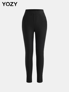 YOZY Women's Solid Split Hem Leggings, Casual Comfy Skinny Pants for Daily Wear, Ladies Bottoms for All Seasons