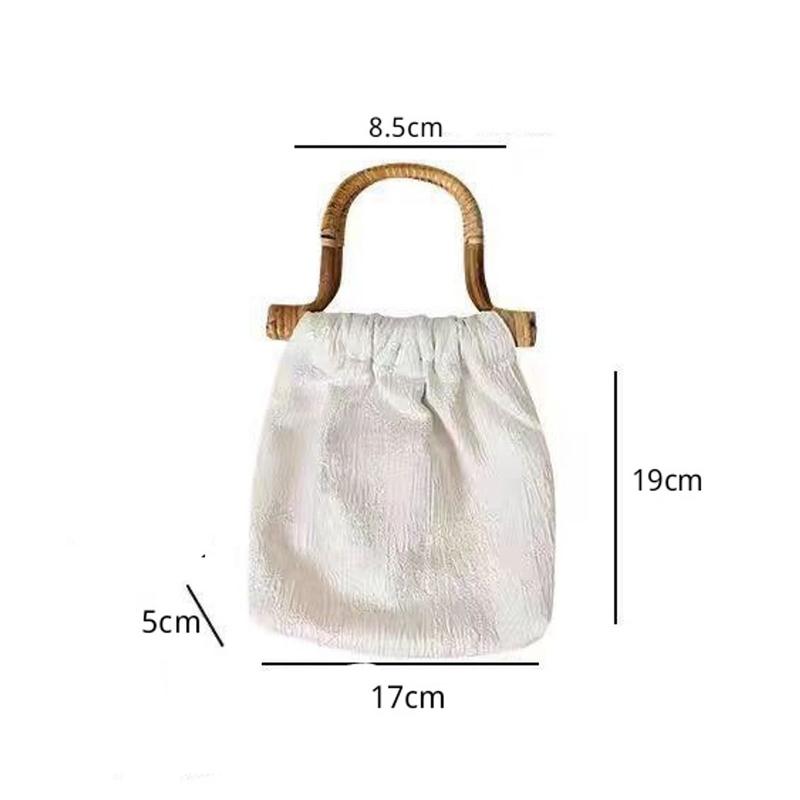 Túi Lụa Tay Cầm Mây Tre Phong Cách Trung Hoa, Túi Xách Tay Vintage, Túi Mây Tre Cổ Trang 3