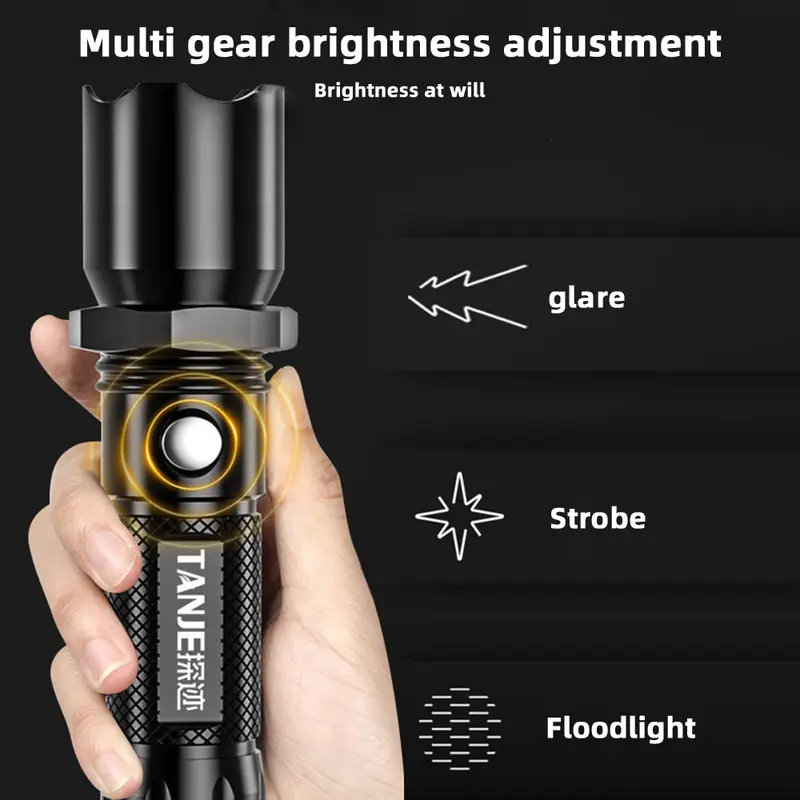 Đèn Pin Led Lấy Nét Sáng Mạnh Mẽ, Đèn Pin Sạc Lại USB Di Động Cho Gia Đình Và Ngoài Trời, Có Thể Thu Phóng, Không Thấm Nước, P-Ong B-ank 6