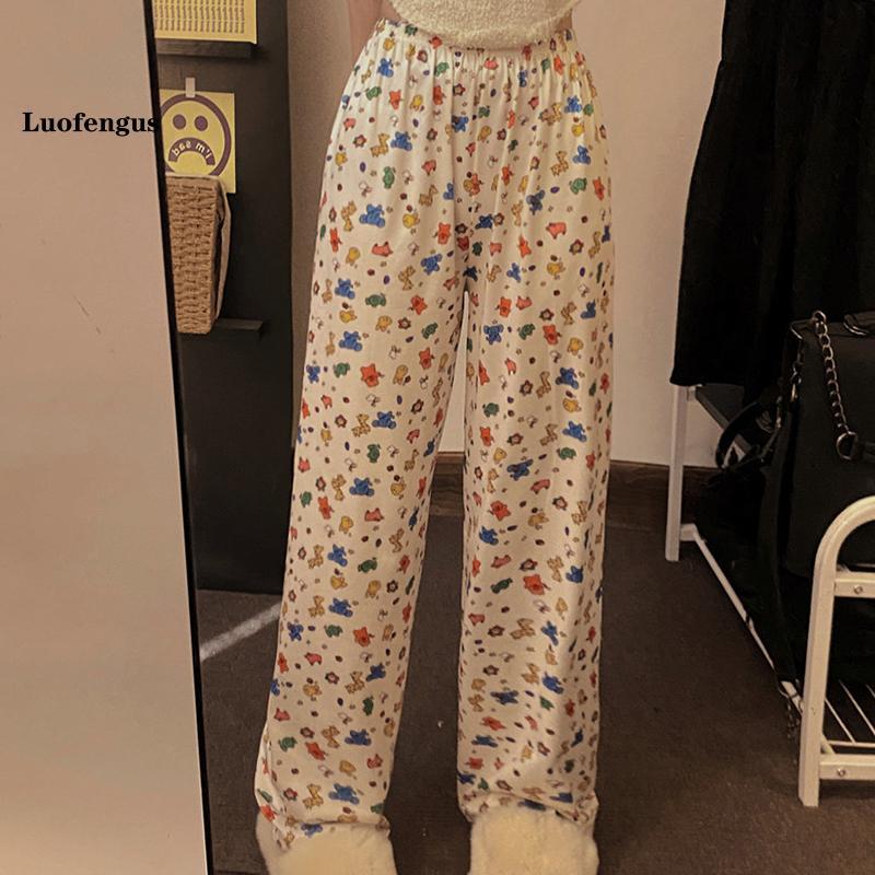 Product Introduction of Women's Lounge Pants Casual Cartoon Animal Print Elastic Waist Straight Leg Pajama Pants for Summer Lady Loungewear 26