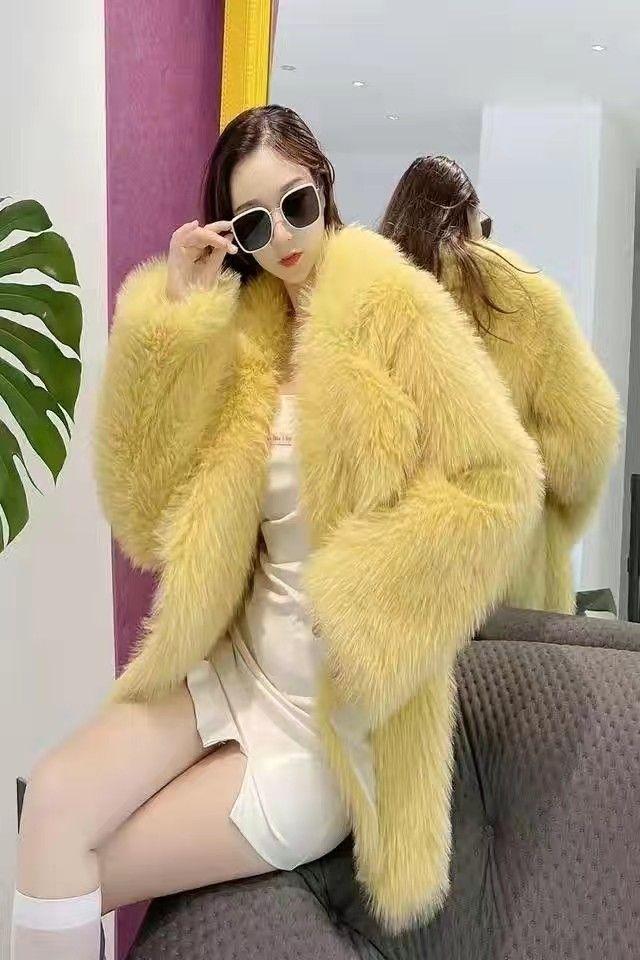 Product Introduction of 2024 New Imitation Fox Fur Slim Fashion Mid-Length Suit Fur Young Environmental Protection Fur Plush Coat for Women 11