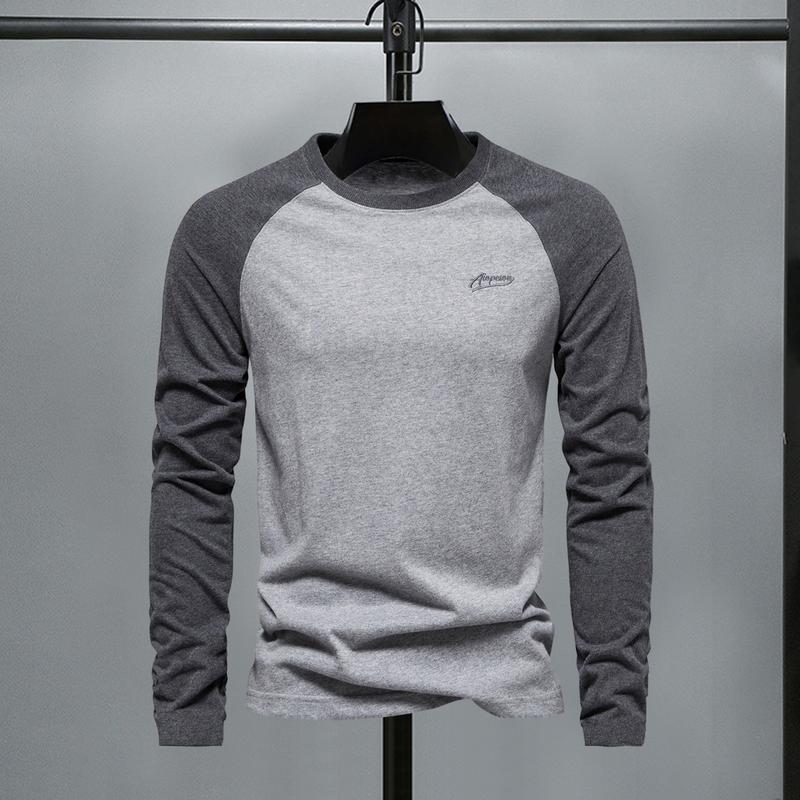 Áo Thun Raglan Dành Cho Nam Giới, Tay Áo Dài, Cổ Tròn, Thiết Kế Chắp Vá, Màu Sắc, Dáng Rộng Vừa Vặn, Vòng Bít Co Giãn, Thoáng Khí, Phong Cách Thường Ngày Áo Chui Đầu 1