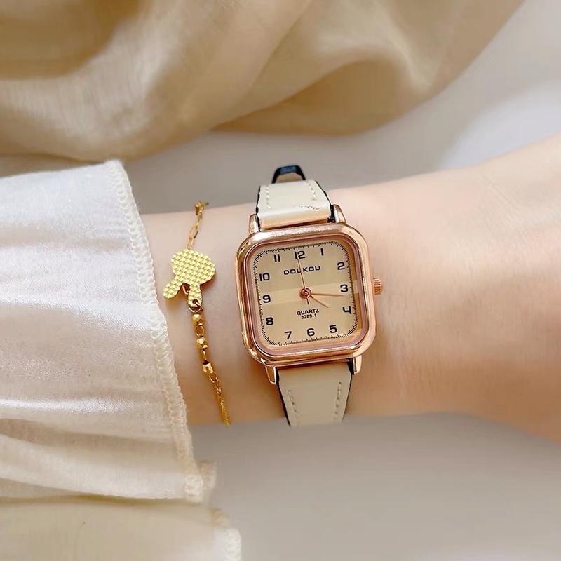  Đồng hồ nữ Doukou mặt Vuông phong cách hiện đại dây da mềm   Tặng kèm hộp đựng và Pin dự phòng   