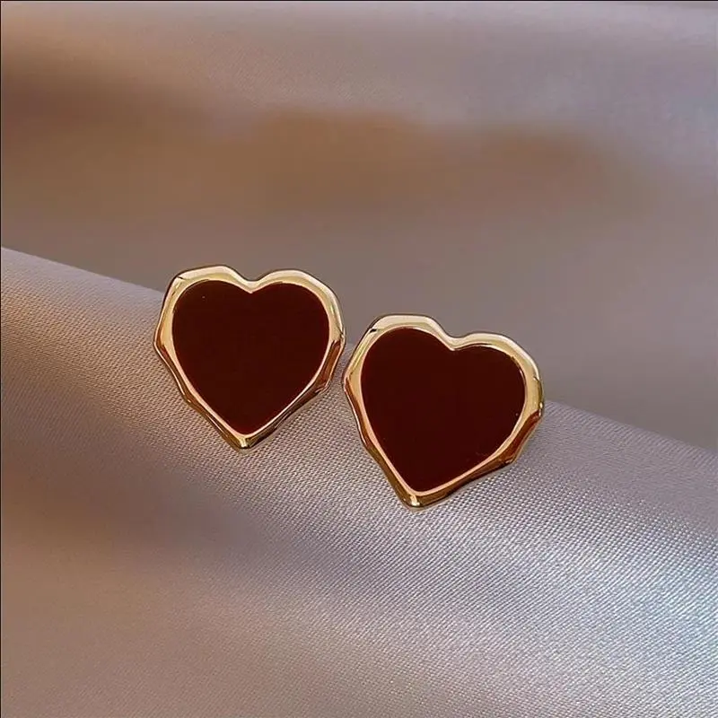 Peach Red Heart Stud Earrings for Women Korean Simple Fashion Enamel Cute Geometry Jewelry Accessories Gifts Wholesale