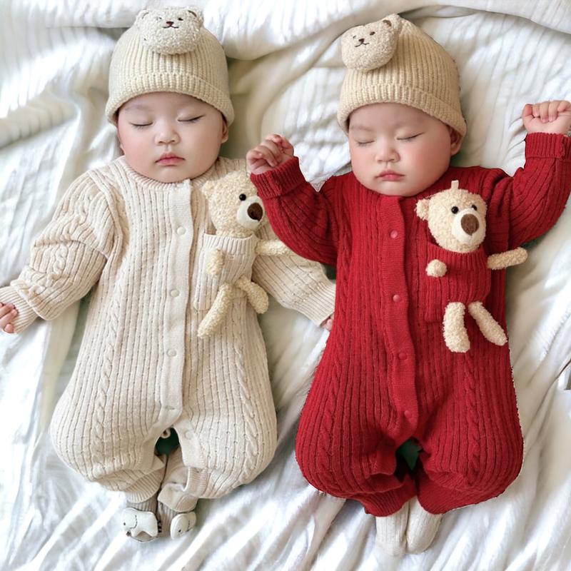 Áo liền quần Body len dài tay Bodysuit cho bé trai bé gái sơ sinh mặc mùa thu đông Jumpsuit GẤU TÚI SLT170