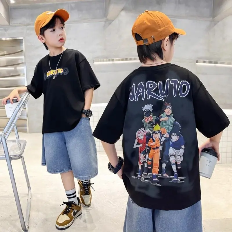 Váy Mùa Hè Cho Trẻ Em, Naruto, ngắn Tay, Cotton Nguyên Chất, Dáng Rộng Vừa Vặn, Phong Cách Phương Tây, Dành Cho Trẻ Em Trung Bình Và Lớn, Áo Hợp Xu hướng Cho Bé Trai, Hàng Mới Về 2024 2