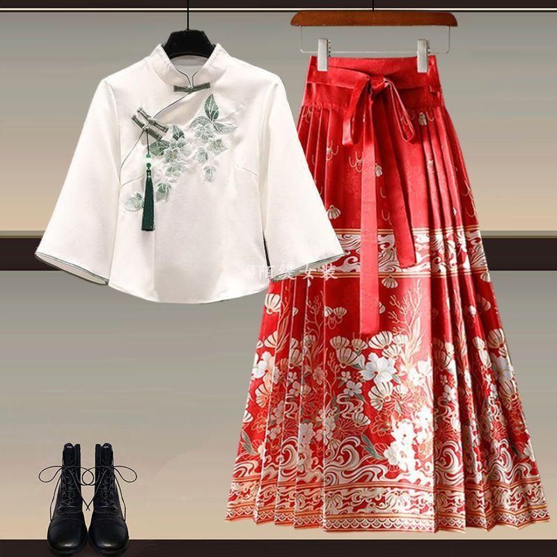 Product Introduction of Áo Khoác Và Váy Hanfu Trung Quốc Phong Cách Manbo, Màu Xanh Bạc Hà, Dành Cho Nữ, Bộ Váy Vẻ Mặt Ngựa Phong Cách Quốc Gia Mới Mùa Hè 2024 Women Dress Khuy 7