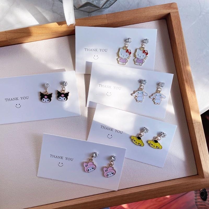Product Introduction of Sanrio Cute Earrings Hello Kitty Accessories Jewelry Silver Needle Anime Cinnamoroll Melody Kuromi Earrings Women's Gift 4
