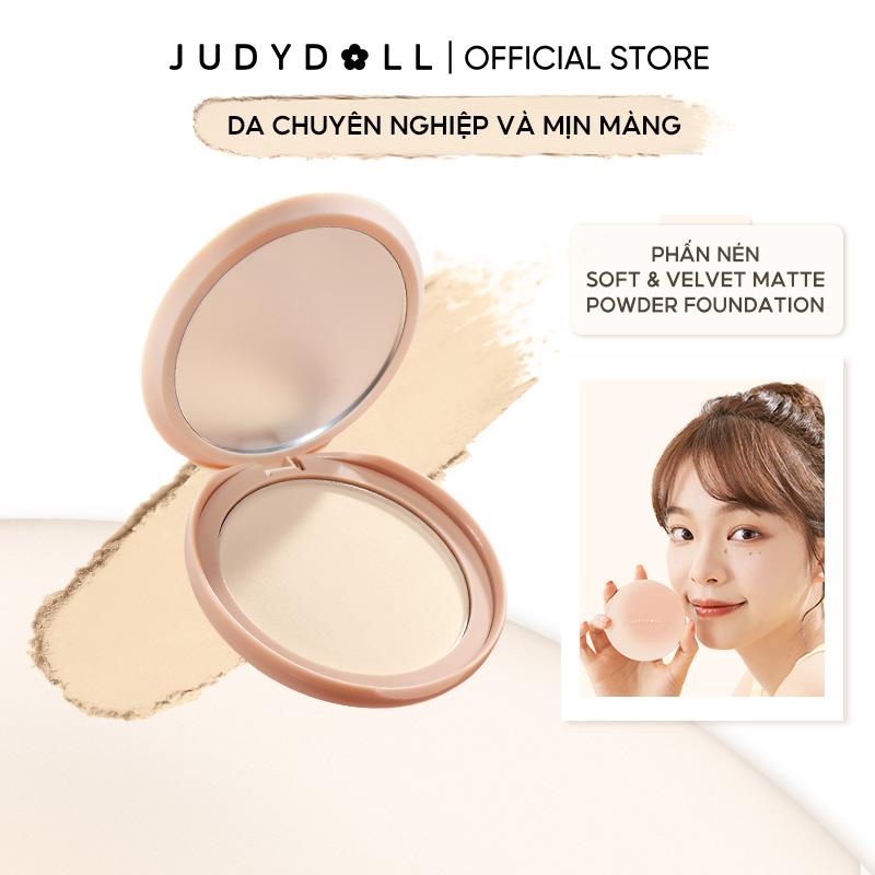 JUDYDOLL Phấn nén Soft & Velvet Matte Powder Foundation Kiềm dầu Che khuyết điểm Cố định lớp makeup Lâu trôi 8,5g