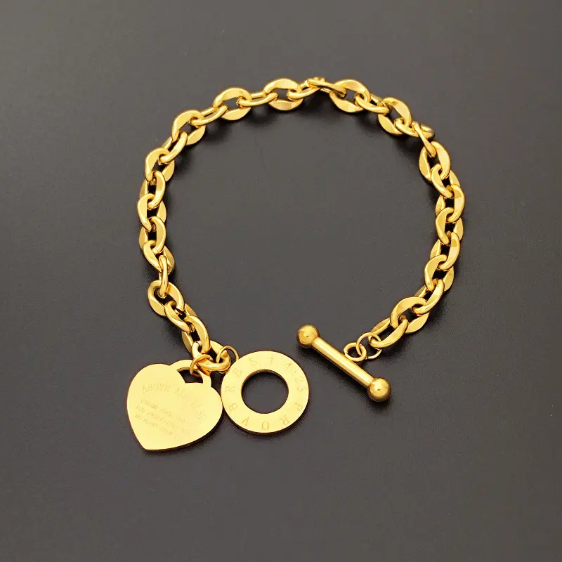 Heart-Shaped Stainless Steel Bracelet - Unique and Versatile Titanium Steel Jewelry with OT Clasp, Trendy and Modern Hand Accessory
