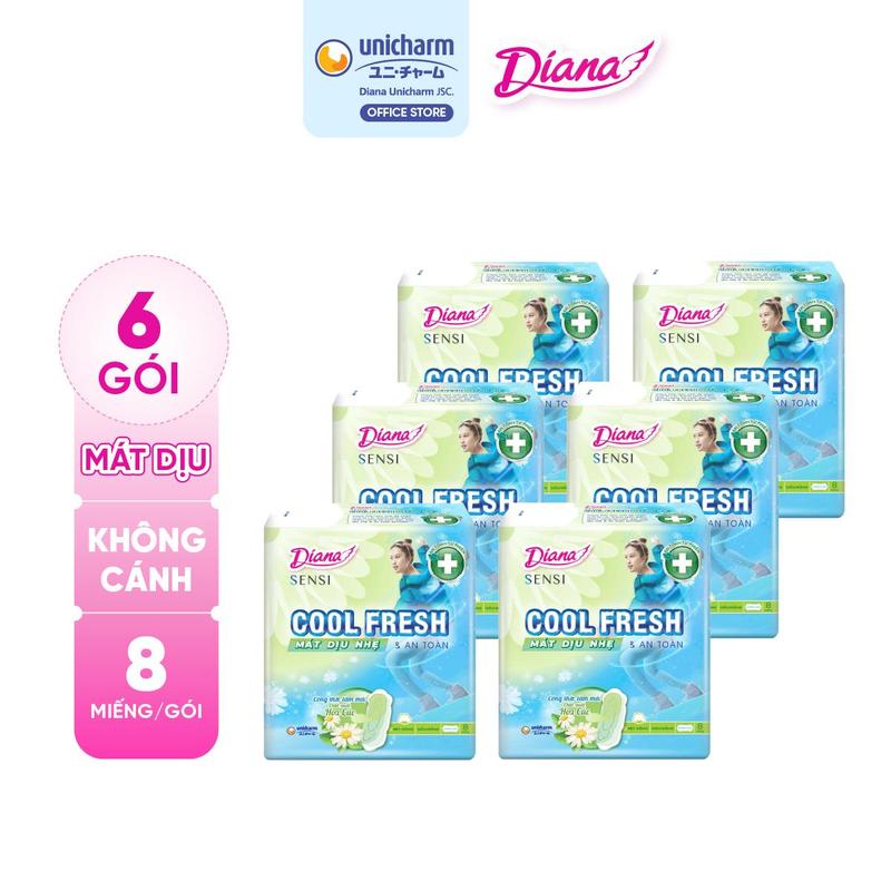 [COMBO 6] Diana Băng Vệ Sinh Sensi Cool Fresh Mát Dịu Siêu mỏng Không cánh 8 miếng/gói