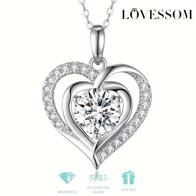 LOVESSOM 3 Carat Moissanite Heart Pendant Necklace, 925 Sterling Silver, 18K Golden Plated, Elegant Luxury Daily & Banquet Accessory, Perfect for Valentine'S Day & Mother'S Day Gift 2