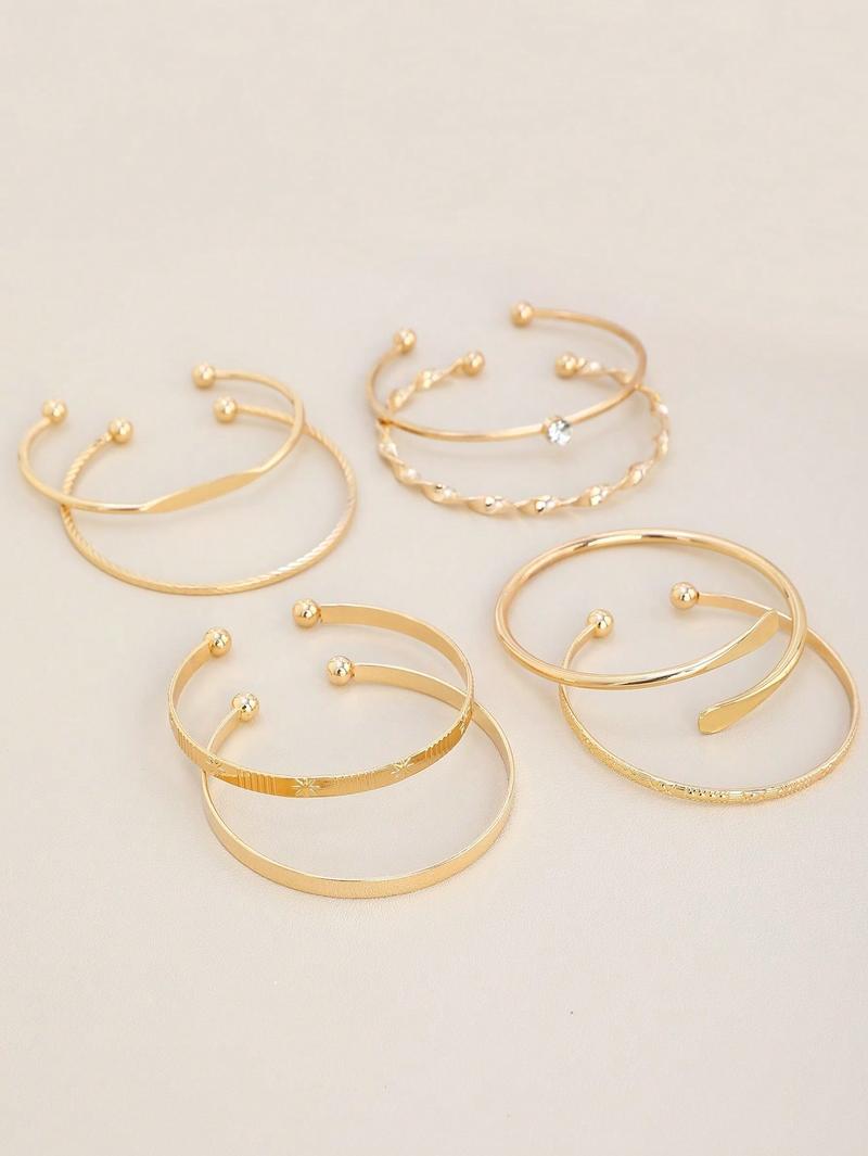 Product Introduction of 7pcs/Set European And American Style Bangle Set With Hammered, Arrow, Floral, Exaggerated Hexagram Design, Twist Open Bracelets Jewelry Gifts 15