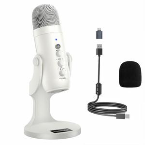 HAOMUREN USB コンデンサーマイク Type-C アダプター付き、プラグ＆プレイ ゲーミングマイク ヘッドフォン出力とボリューム調整、マイクコントロール、ミュートボタン付き 音声録音に最適、ポッドキャスト、配信、録音、音声用