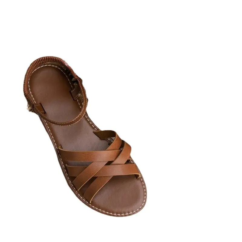 Large size summer round toe flat casual rubber sandals