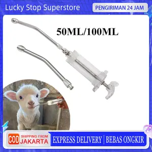 50ml-100ml Alat Cekok Hewan Spuit Mika/needle Drencher 100ml/spuit Mika Tahan Kimia/peralatan Peternakan Sapi