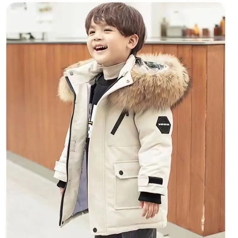 Quần Áo Độn Bông, Cho Bé Trai YL, Áo Parka Cổ Lông Lớn Cho Trẻ Em, Phong Cách Âu Mỹ, Dày Dặn, Áo Khoác Cổ Lông Ấm Áp, Cho Trẻ Em